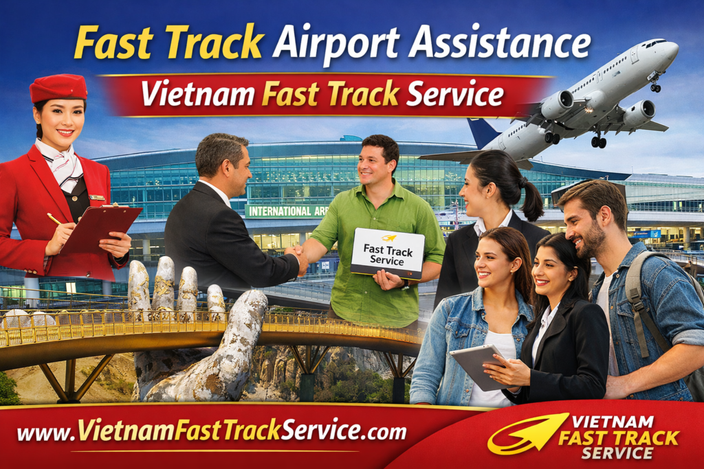 Fast track Ho Chi Minh airport assistance banner by Vietnam Fast Track Service with meet and greet staff and website www.vietnamfasttrackservice.com